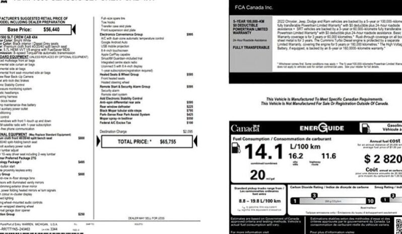 
								2022 RAM 1500 Classic SLT full									