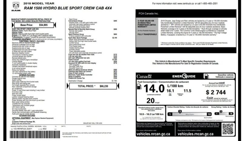 
								2018 Ram 1500 Sport Crew Cab 4×4 5.7L Hemi full									