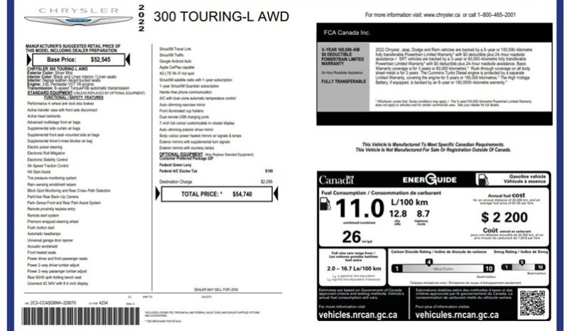 
								2022 Chrysler 300 Touring L AWD full									
